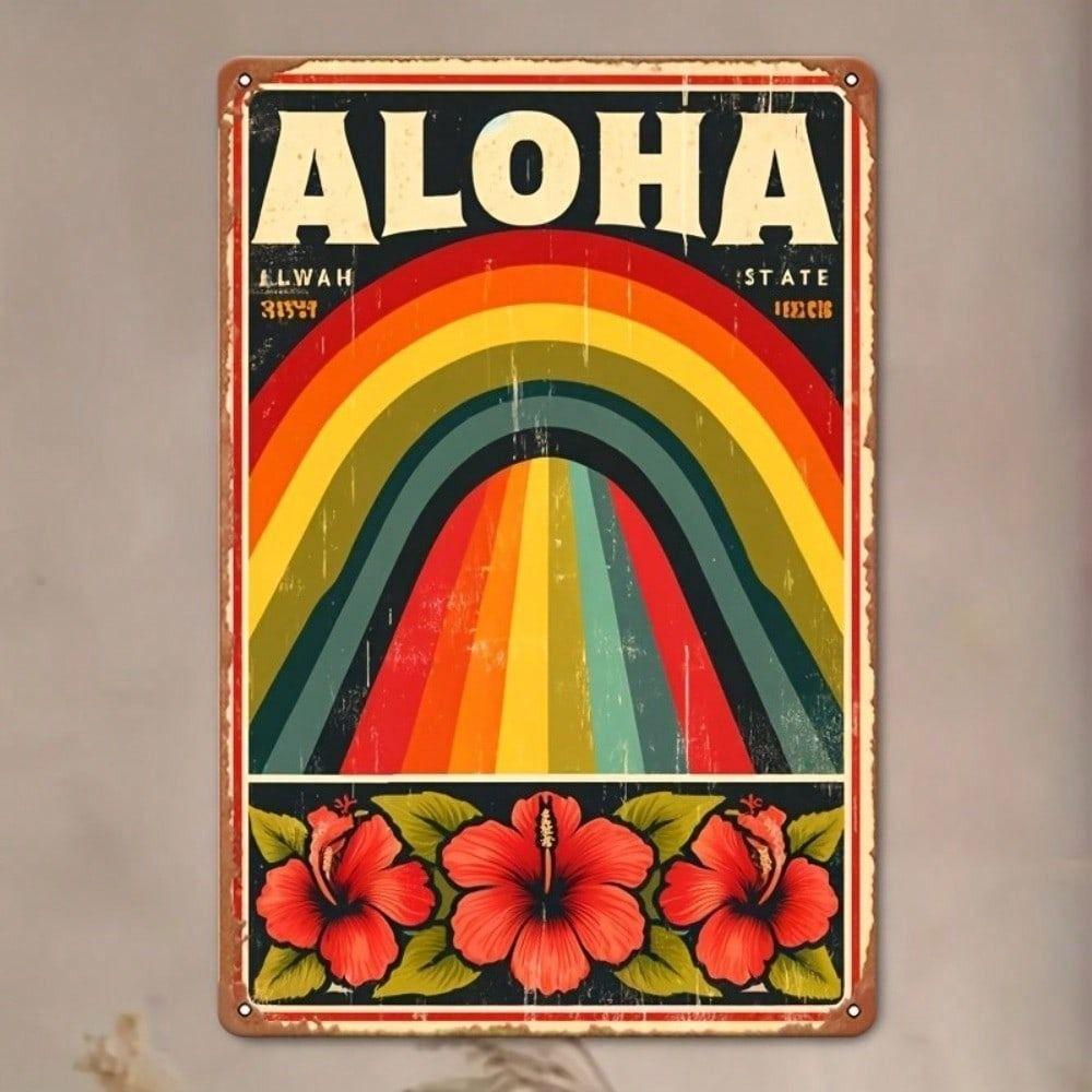 Vintage Metal Poster Hawaii Rainbow Wall Art Retro Sign for Bar