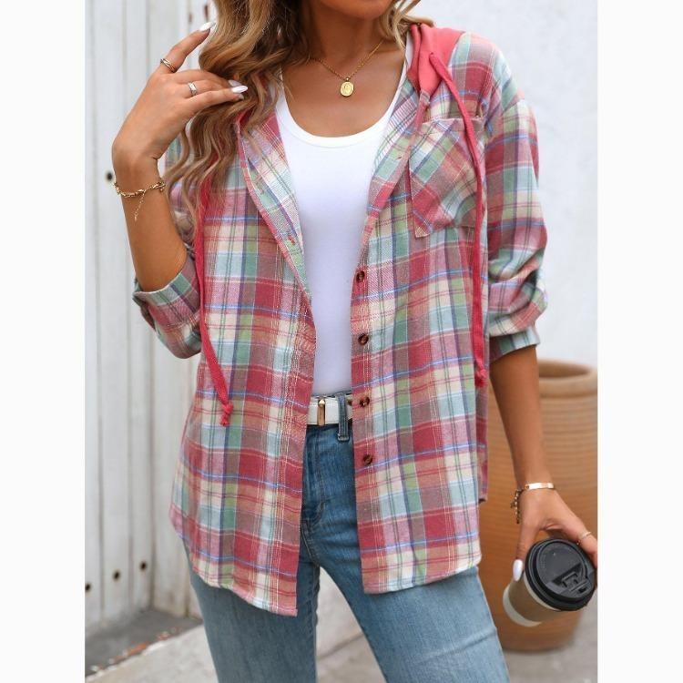Autumn Women Casual Loose Plaid Shirt Fashion Top