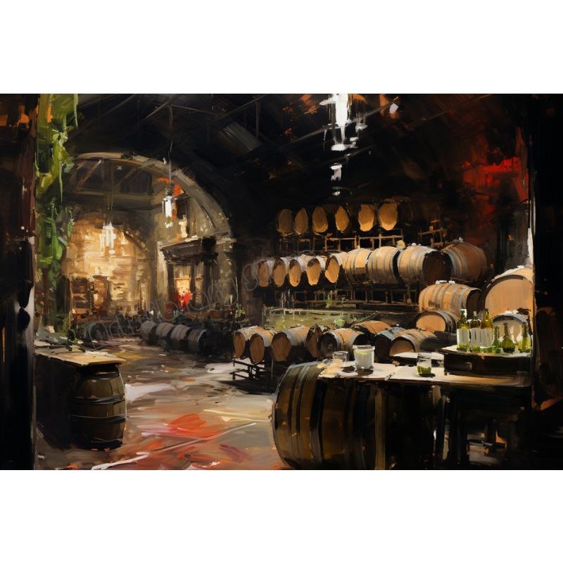 Vintage Wine Barrels and Wine Fountain Dinner Party Food Illustration Poster Canvas Painting Wall Pictures Home Wine Shop Decor