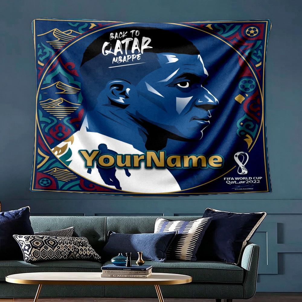 Mbappe Custom Your Name Wall Decor Tapestry Art For Pet Memorial Birthday Wedding Party Backdrop Family Gift