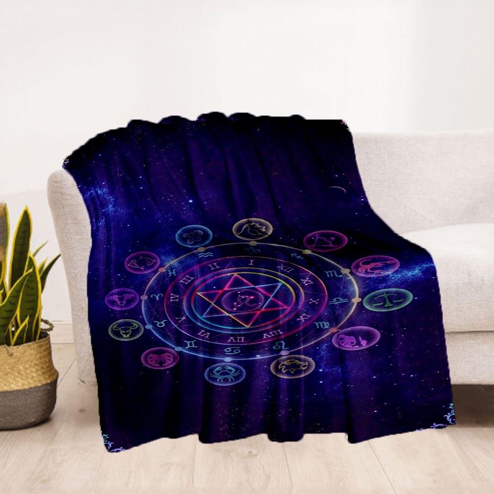 "Zodiac Wheel Astrology Mandala Wall Art Print"Blanket Flannel Throw Blanket for Sofa, Bed, Travel, Camping, Office