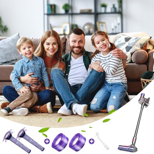 Suitable for Dyson V8 vacuum cleaner replacement filter set 4 piece purple 2 pre filters 2 rear filters 1 dust brush