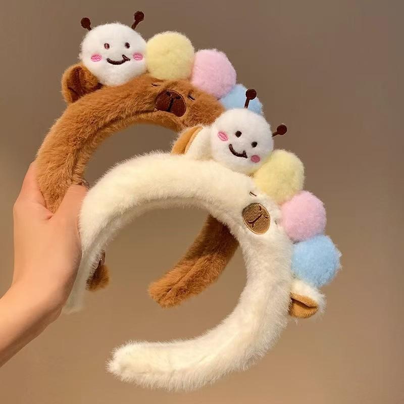 Plush Capybara Headbands Cartoon Kawaii Hair Hoop Headpiece Washing Face Hair Accessories