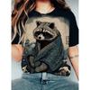 Cartoon Character Pattern Denim Print Round Neck T-shirt for Spring and Summer Casual Short Sleeved Top Women's Clothing