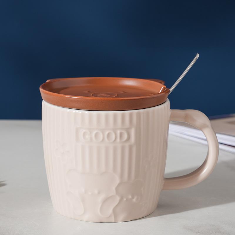 

Ниша Простая керамическая чашка с изображением медведя из мультфильма с крышкой, ложкой, сувениром, кружкой, милой детской чашкой для воды 350ML