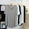 Slack V-neck Lazy Style Thin Loose Medium and Long Modal T-shirt Arc Hem Bottom Top Women