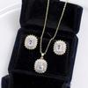Elegant Zircon Lucky Clover Necklace Earring Set Women Light Luxury Geometric Pendant Jewelry Party Office Wear