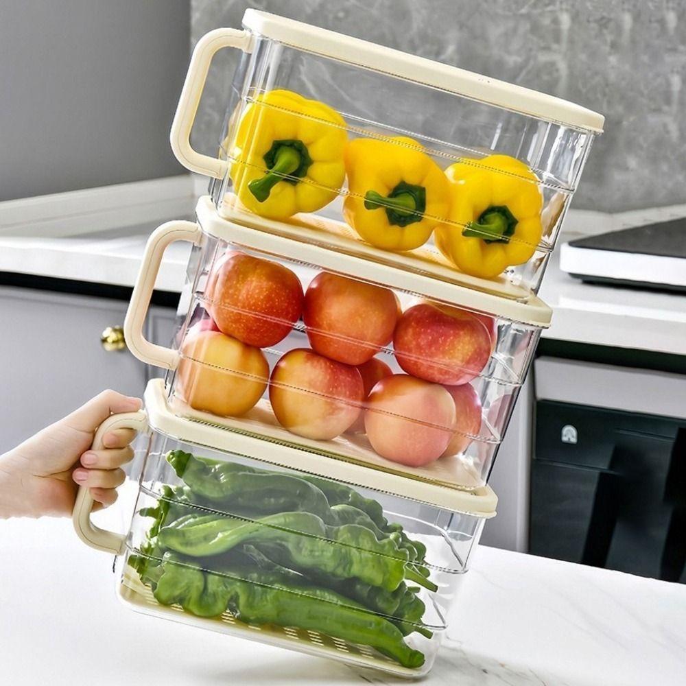 Kunststoff-Kühlschrank-Aufbewahrungsbox, große Kapazität, versiegelbar, Obst- und Gemüse-Crisper mit Deckel, stapelbarer Gemüse-Aufbewahrungs-Organizer