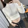 Damen Einteiliger Samtpullover mit Verdicktem Samtfutter und Halbhohem Kragen Pullover Slim und Warm Strickpullover Top für Herbst und Winter