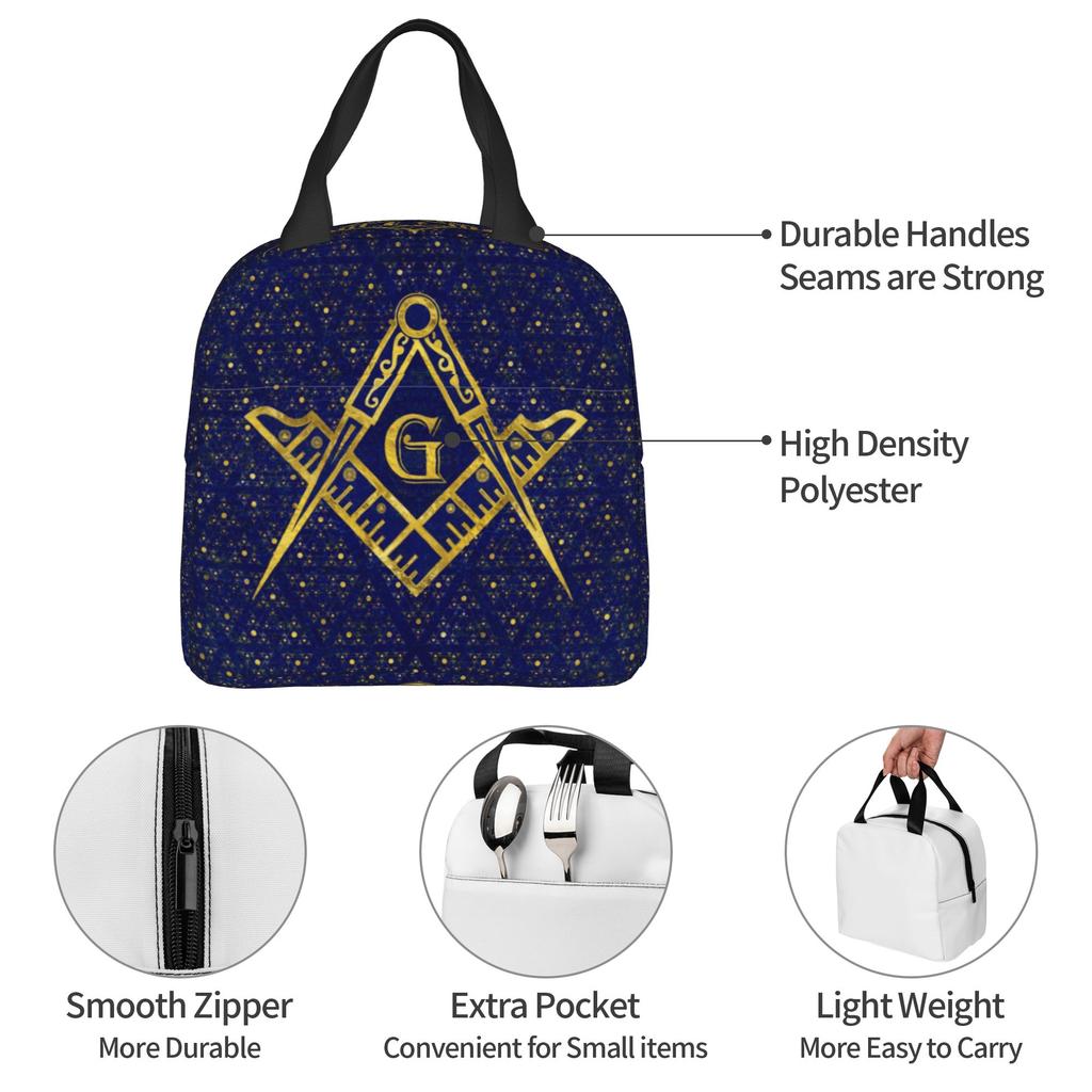 Freemasonry Symbol Lunch Bag Women Masonic Mason Freemason Thermal Cooler Insulated Lunch Box for Adult Office