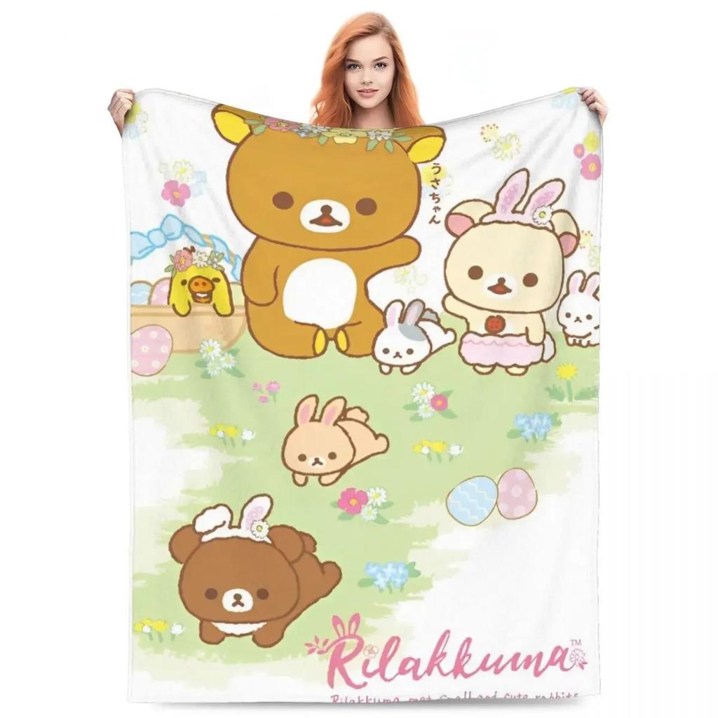 Super Warm Rilakkuma Cartoon Plush Throw Blanket for Bed Cover Home Decor and Picnic Flannel Bedspread