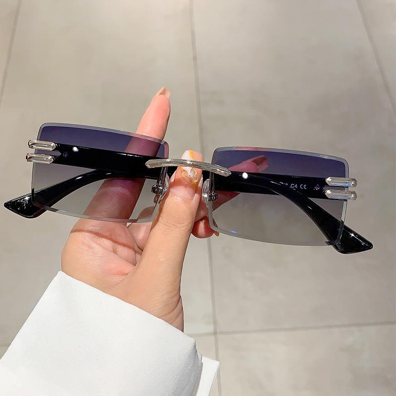 New Frameless Simple and Versatile Metal Frame Sunglasses, High-end Trendy Driving UV-proof Sunglasses