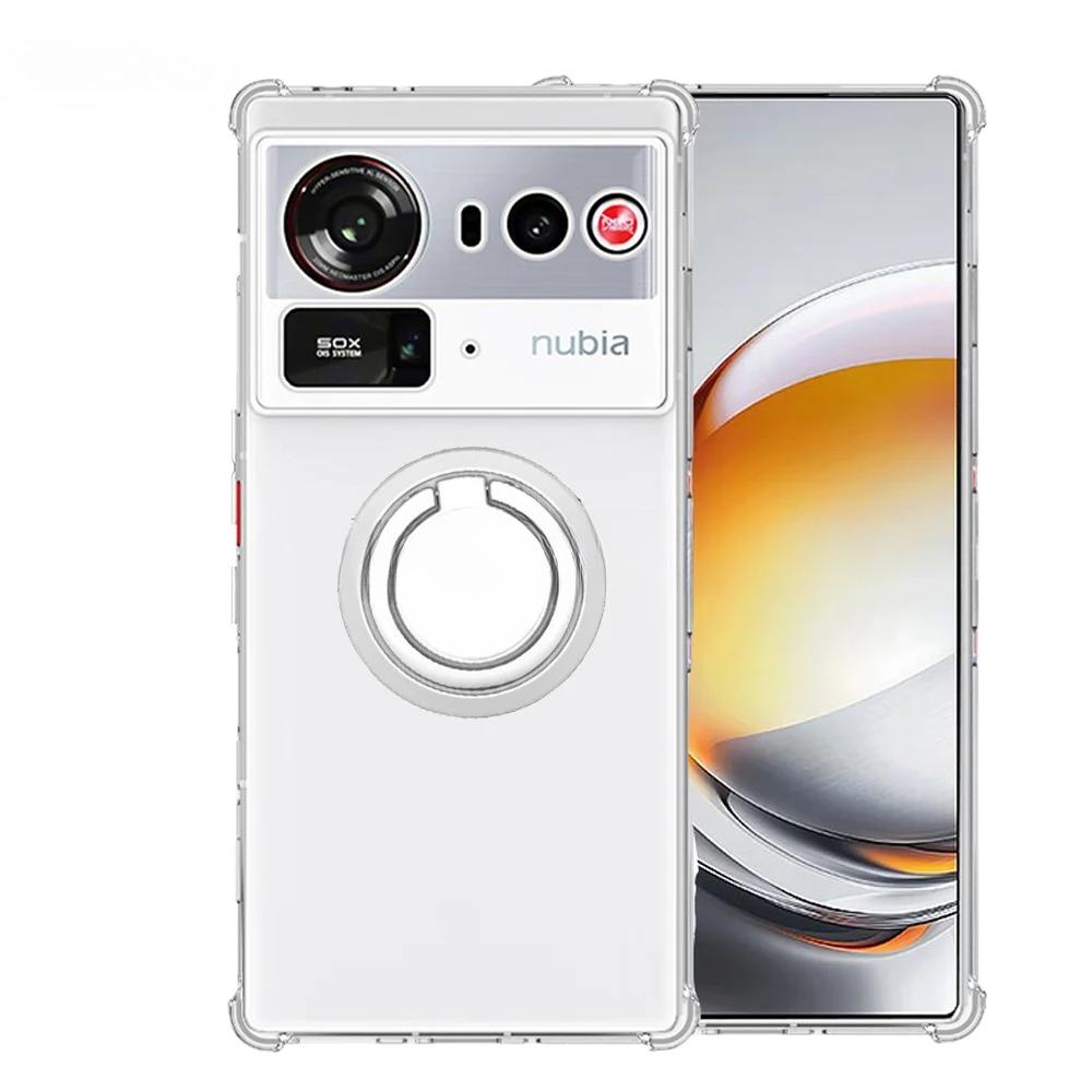 Magnetic Ring Stand Holder Case For ZTE Nubia Z80 Ultra NX741J 5G Transparent Soft Silicone Shockproof Cover For Nubia Z80 Ultra