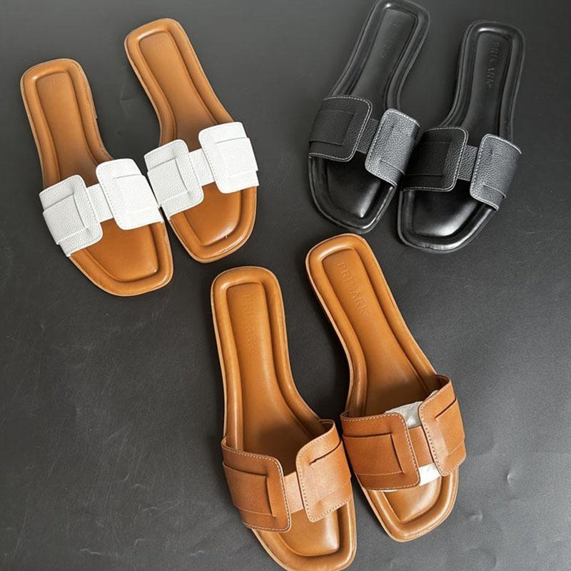 2024 frauen Moderne Hausschuhe Sommer Im Freien Bequeme Flache Hausschuhe Luxus Leder Hausschuhe Frauen Sandalen Lässig Dias Schuhe