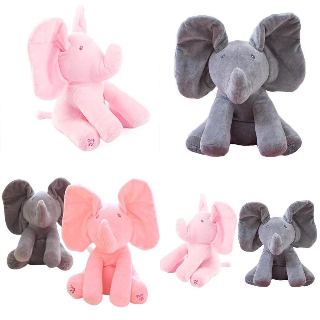 Gray Peek-a-boo Musical Plush Elephant Toy Soft Adorable And Perfect For Toddlers