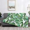 Monstera Banana Palm Leaf Throw Blanket, Tropical Theme Blanket Green Giant Leaves Queen Size Fleece Blankets For Sofa Or Bed