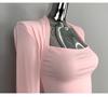 Korean Dongdaemun Sexy Square Neck Slimming Long Sleeve Low-Cut Top for Women