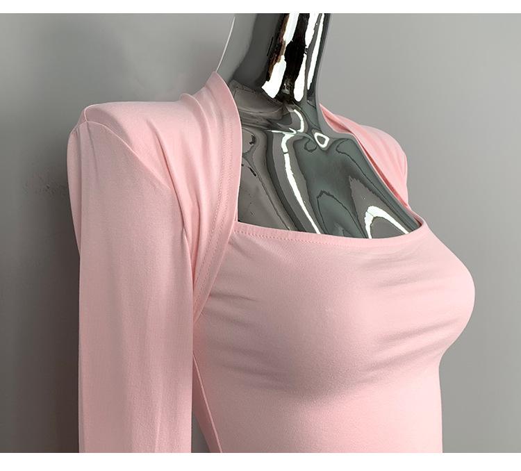 Korean Dongdaemun Sexy Square Neck Slimming Long Sleeve Low-Cut Top for Women