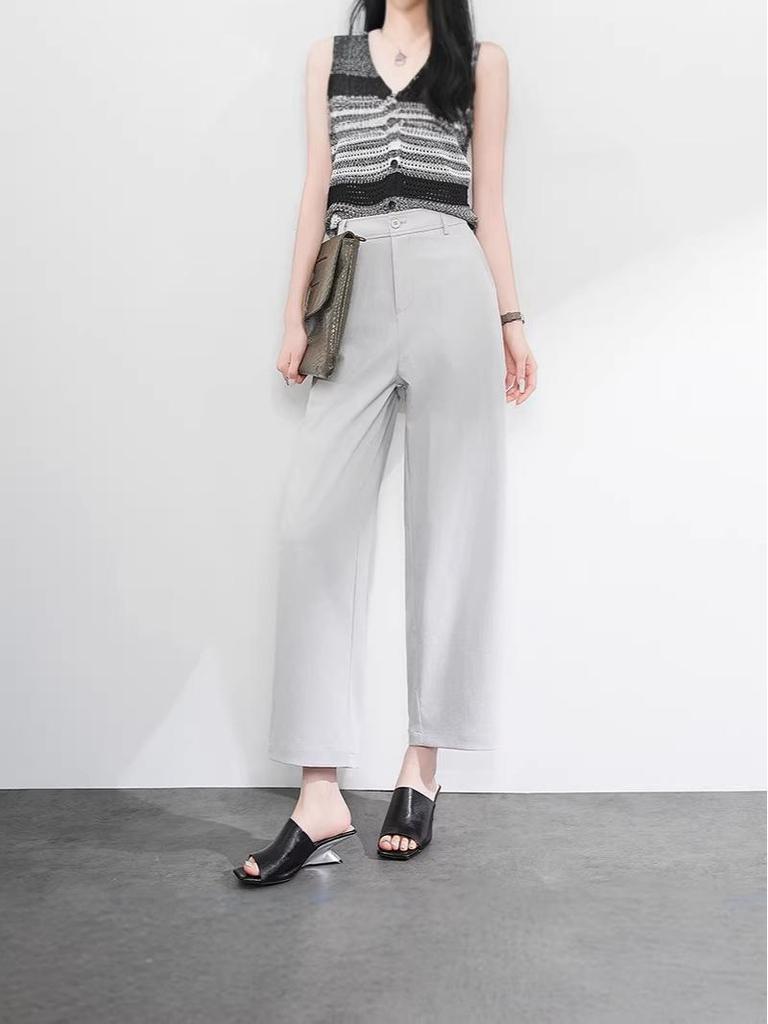 Khaki High-Waisted Wide-Leg Suit Pants for Women - Spring/Summer Slimming Petite Fit