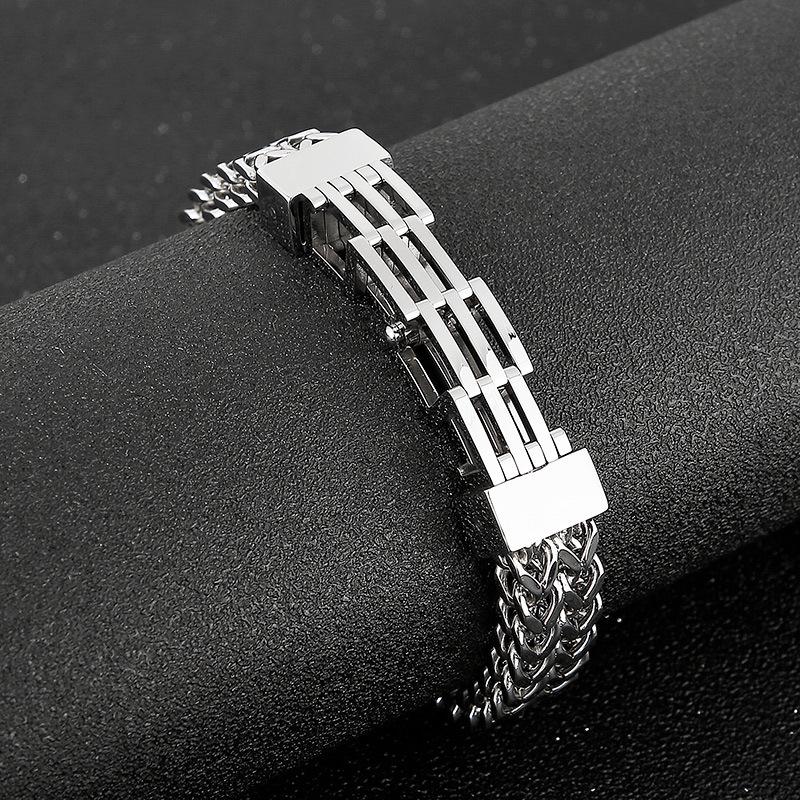 Men's Fashion Double-Layer Square Chain Titanium Steel Bracelet with Magnetic Clasp