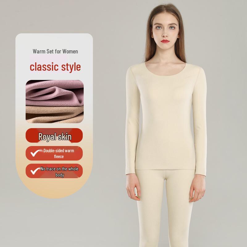 Velvet Women's Seamless Thermal Fleece-Lined Underwear Set for Autumn Winter