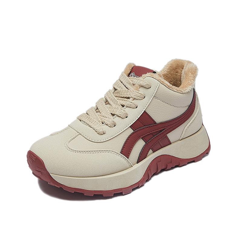 Damen Winter Casual Klobige Plateau-Sneakers Rutschfest Schnürschuh Futter aus Kunstfell Laufschuhe Warmes Fleecefutter Lauf-Tennis-Sneakers für Damen