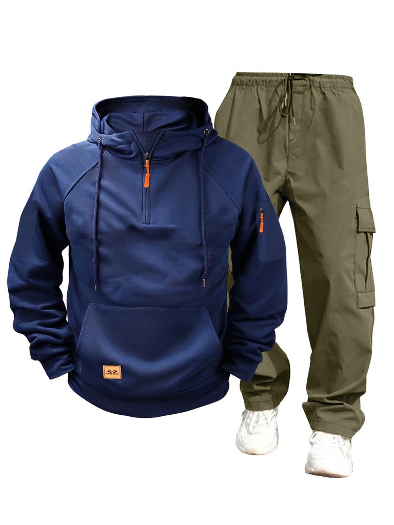 New Autumn and Winter Men's Sweater Hoodie Zipper Multi-pocket Jumper Casual Sweater Set