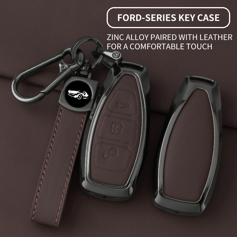Zinc Alloy Leather Car Key Shell Case Fob For Ford Fiesta Focus Mondeo C-Max B-Max Kuga Smart Key Cover 3 Buttons Auto Parts