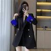 Damen Herbst 2025 Einreihiger Revers-Blazer - Langarm, Polyester, mit Taschen für den Arbeitsweg