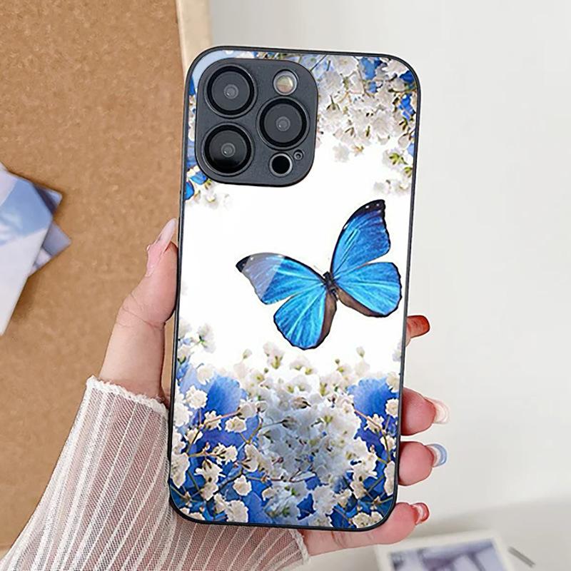 Blue butterfly flower is suitable for iPhone Apple 17Promax full series fine hole 17Pro explosion new 17Air new