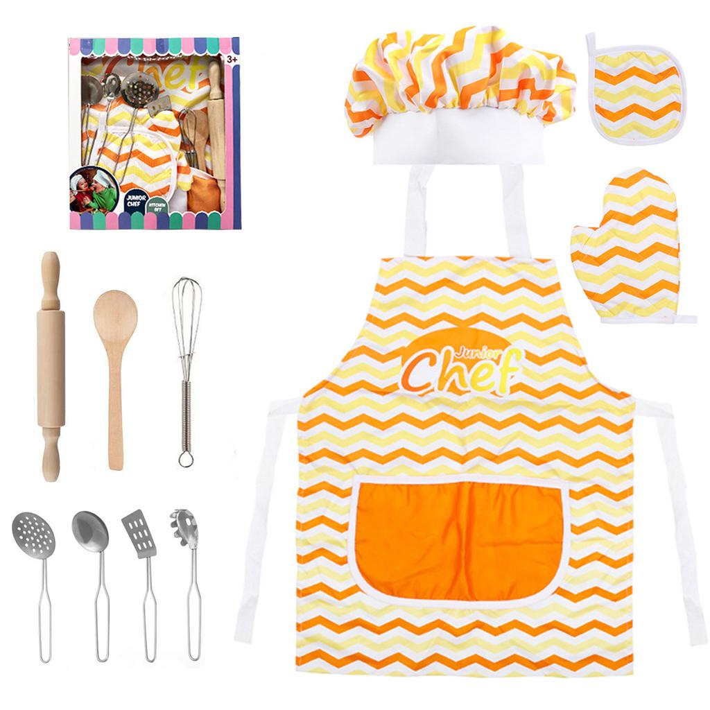 Kids Play Kitchen Set with Baking Apron - Pretend Cooking Utensils Toy for Toddlers - Realistic Chef Role Play Gift