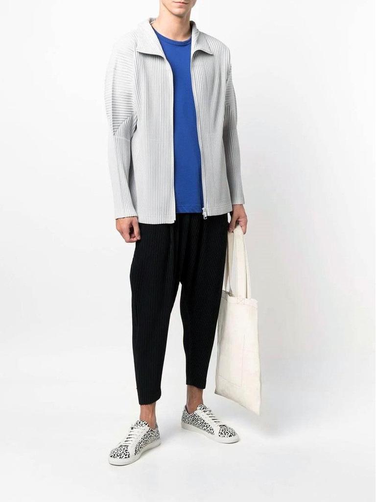 Japan Miyake Style Pleated JL140 High Neck Loose Casual Zipper Long Sleeve Jacket