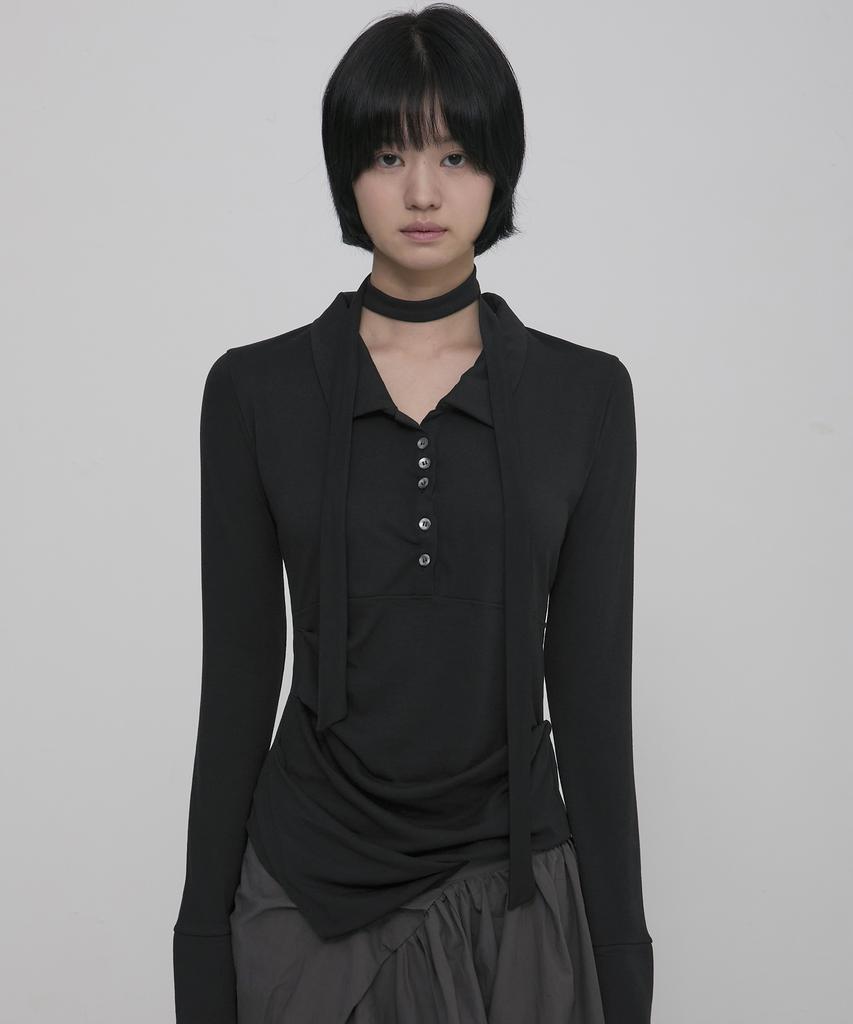 Peulleeoeob Asymmetrical Draped Shirt (Fl-186_Black)