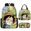 One Piece Luffy Rucksack 3-teiliges Set Schüler Schultasche Anime Rucksack Brotdose Klassisch Große Kapazität Wasserdicht