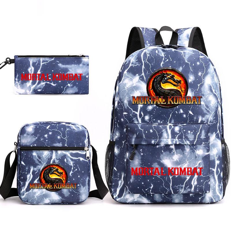 Mortal Kombat Book Bag Threepiece Set With Waterproof Oxford Fabric For Casual Travel