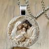 Three-person Family Virgin Mary Necklace Time Gemstone Glass Alloy Pendant Simple Fashionable Women's Necklace