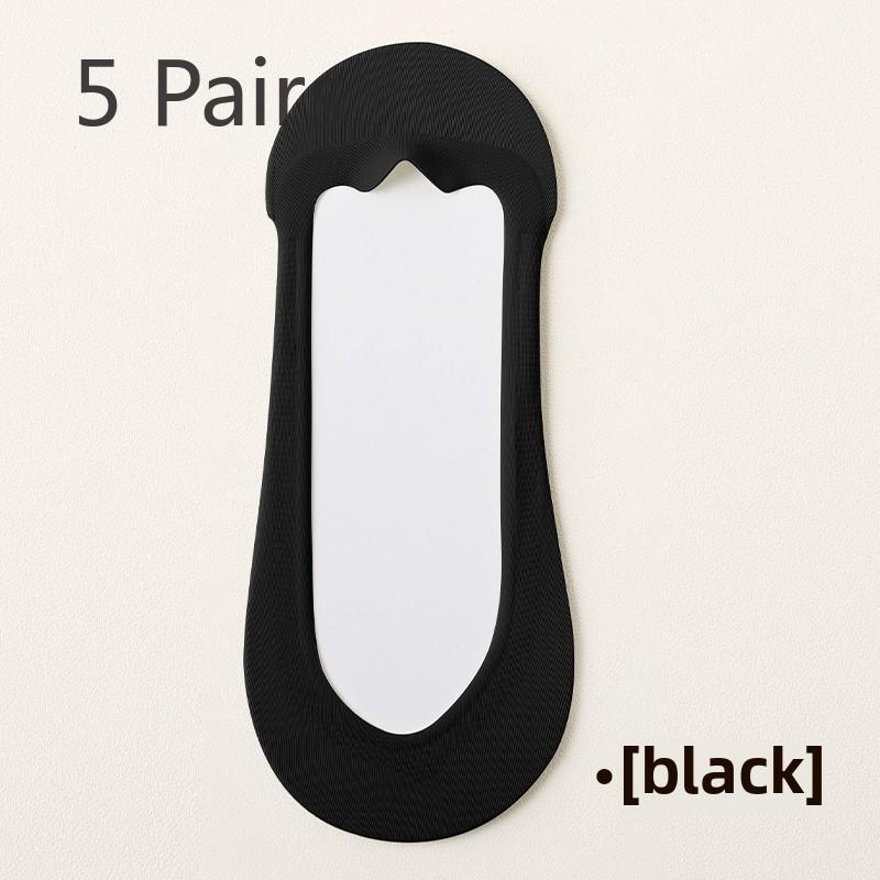 5 Pairs of Women's Summer Thin Ice Silk Cotton Breathable Heel Shallow Mouth Invisible Boat Socks
