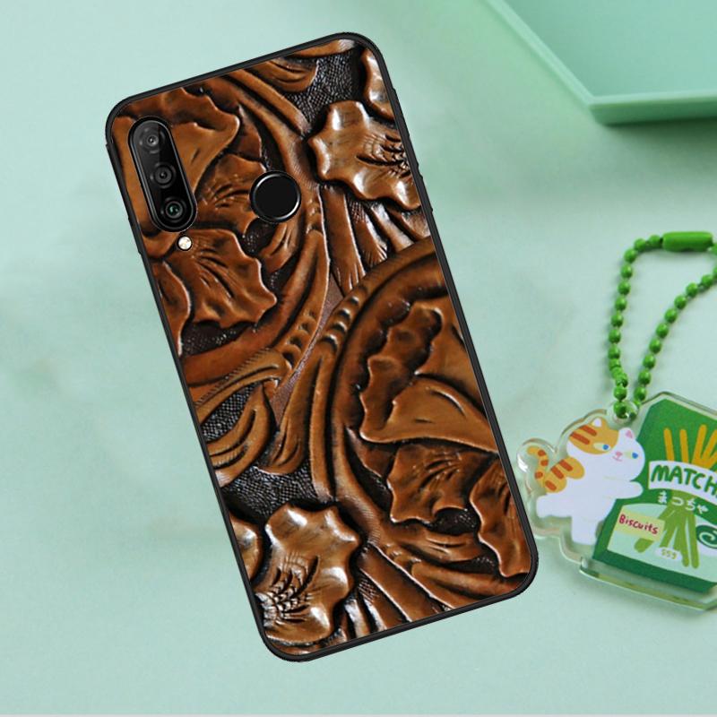 Brown Tooled Leather Pattern For Huawei Nova 12s 12i 11i 7i 8i 9 10 SE Y91 Y90 Y60 Y70 Y72 Y61 P60 Pro P30 P40 Lite Case