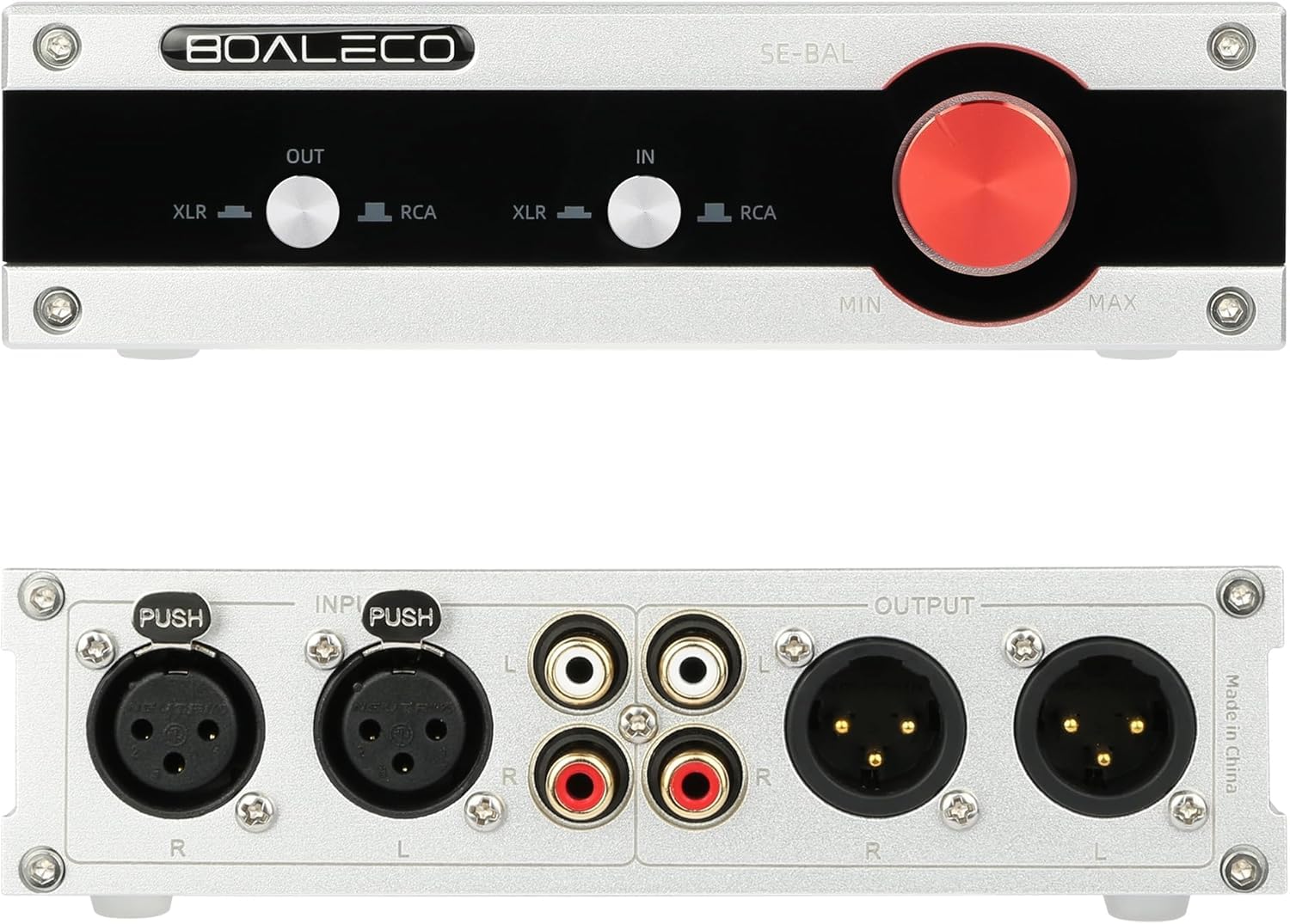 

BOALECO RCA XLR Audio Selector Inputs 2 Audio Switch Fully Volume Adjustment Compatible with Stereo Home No Power Supply Required SE-BAL [2 Outputs] срібний
