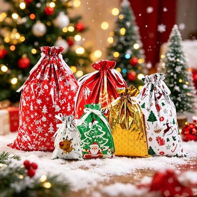 In-Stock 2026 Christmas Drawstring Gift and Candy Bags Set