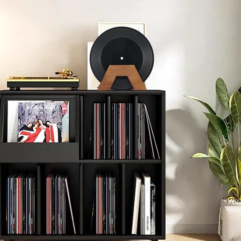 WADORN Retro Wood Record Display Stands, Wood Vinyl Record Storage Holder Vinyl Record Album Display Stand for Albums Books Magazine Files LP Records