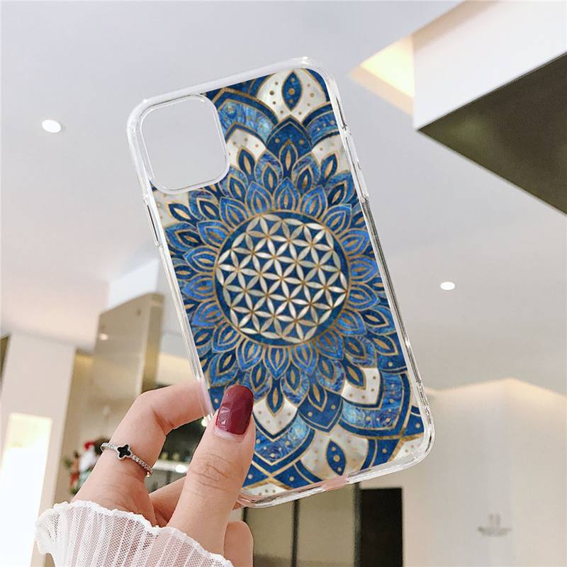 Flower of Life In Lotus Phone Case For iPhone 11 12 Mini 13 14 15 Pro XS Max X Plus SE XR Transparent Shell