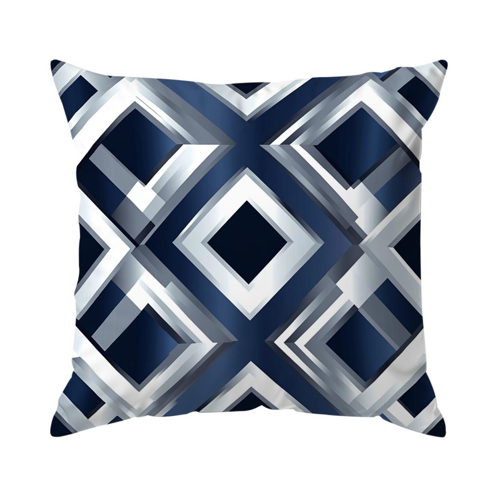 Home Decor Blue & White Geometric & Patterned Pattern Cushion Cover Suitable for Sofa Bedroom Car Pillow Cover