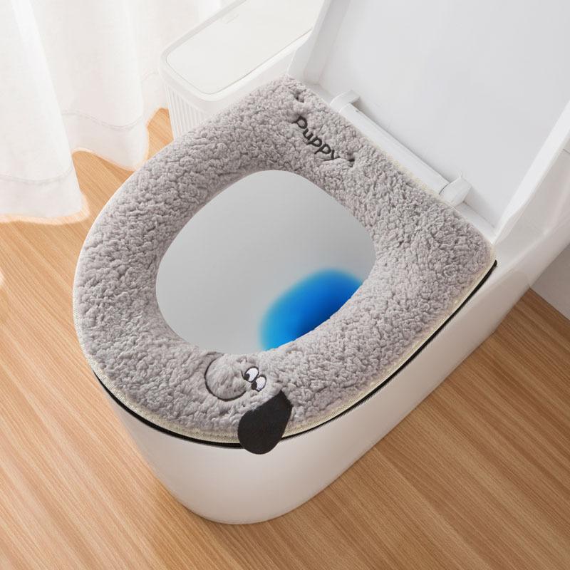 

Чехол для домашнего унитаза, милый щенок, подушка, теплая молния, мягкий коврик для унитаза, зимнее утолщение, сиденье для унитаза, накидка-кольцо серый