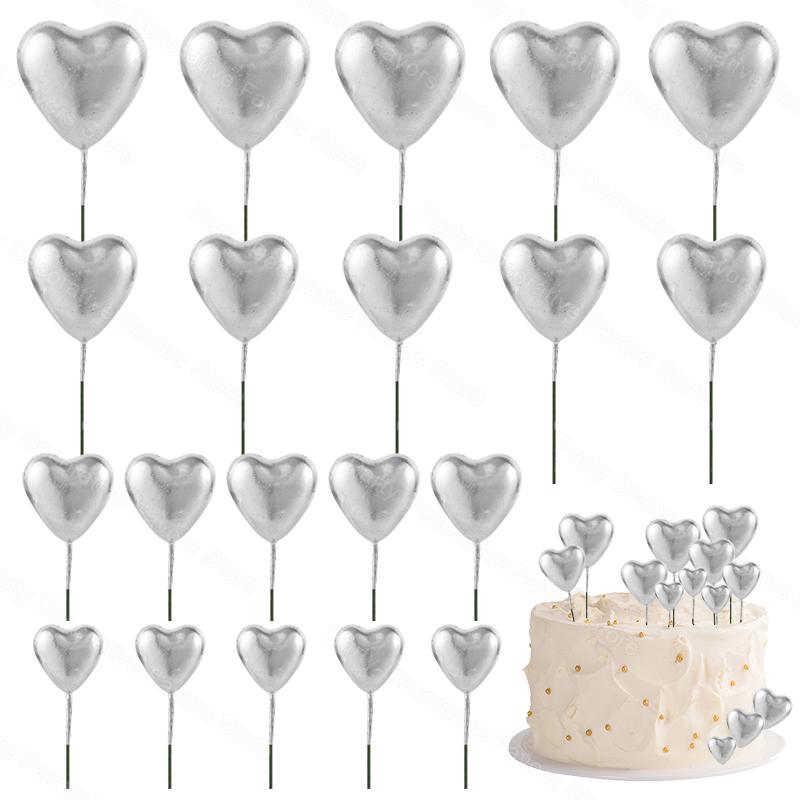 20 Stück 3D Herzform Kuchenaufsatz Mix Größe Liebe Kuchenkugeln Valentinstag Cupcake Flagge Hochzeit Geburtstagsfeier Deko Babyparty