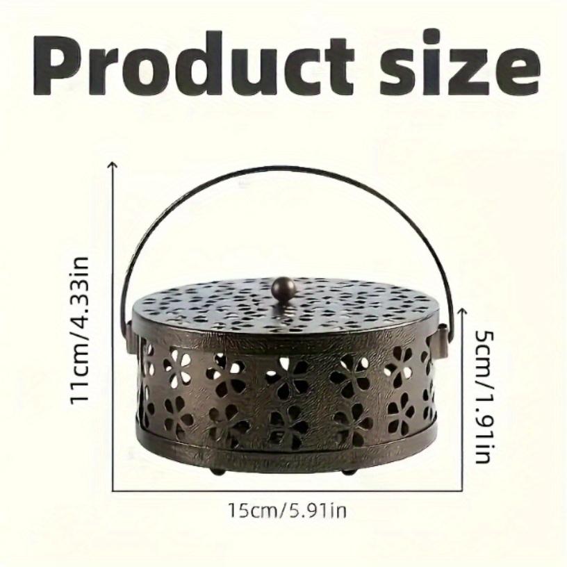 Retro Cast Iron Mosquito Coil Box-Flower Hollow Art Design Outdoor Camping Mosquito Repellent Artifact + Household Stove | Portable Handle Travel Set