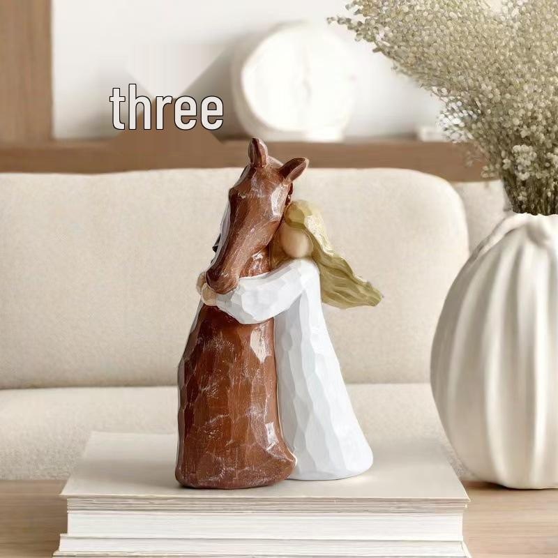 

Cross-border Resin Figurine: Girl Hugging Horse Angel Statue - Home Decor Desktop Small Handicraft.