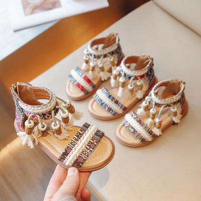 New Summer Girls' Sandals - Bohemian Style Princess Shoes with Soft Sole & Tassels for Toddlers & Little Girls