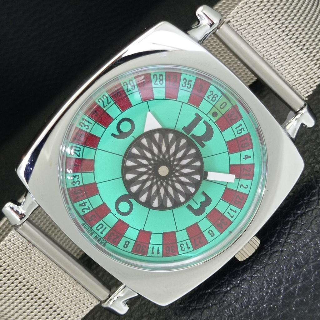 VINTAGE REFURBISHED HAND-WINDING ROULETTE SWISS MENS SEA GREEN WATCH a700929-5 R205a-a700929