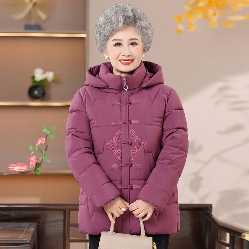 

Зимняя пуховая хлопковая одежда женская пуховая утолщенная хлопковая одежда куртка пожилая женщина с капюшоном хлопковая куртка 5XL [recommended 150-80kg] фиолетовый